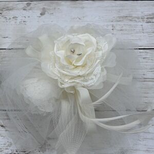 David's Bridal Ivory Fascinator Hat with Flower & Swarovski Crystals